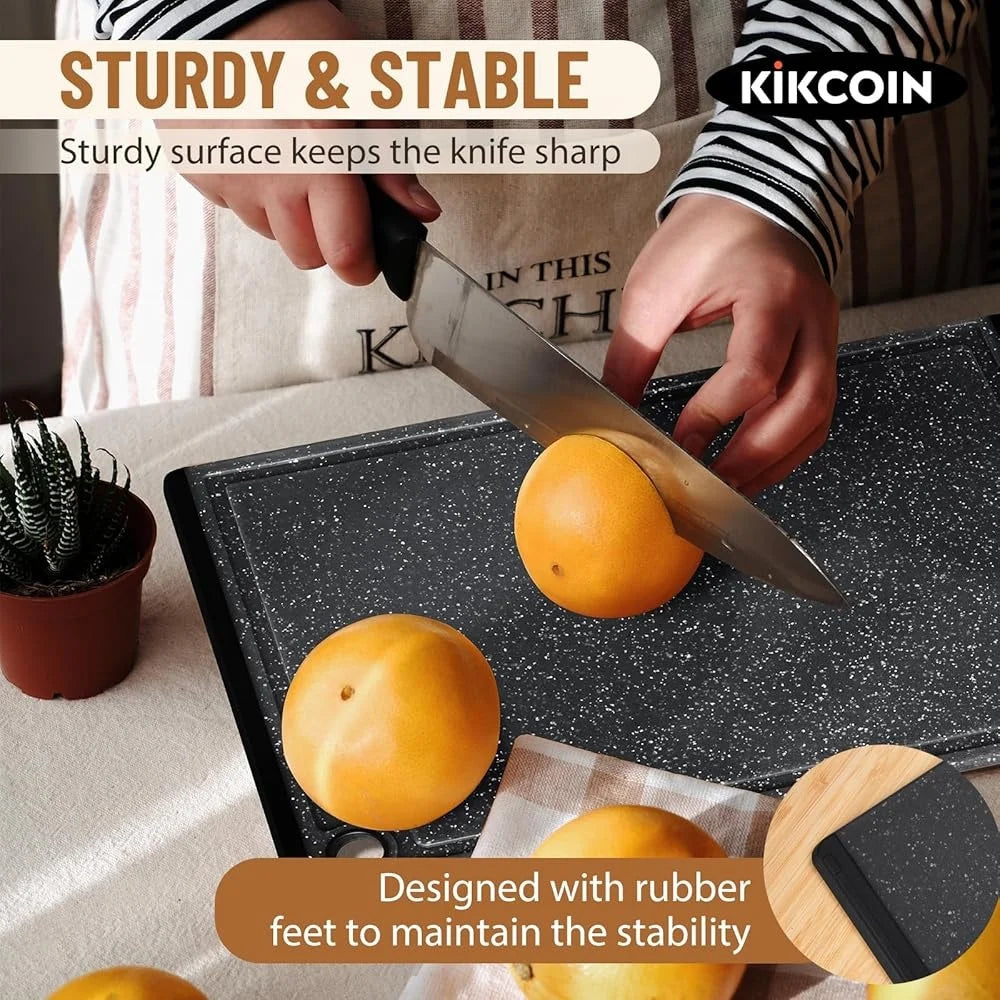 Plastic Cutting Boards Set Non-Slip Dishwasher Safe 3-Piece Kitchen Chopping Boards with Juice Grooves Shock Absorbing Knife - Cooky Kitchenware