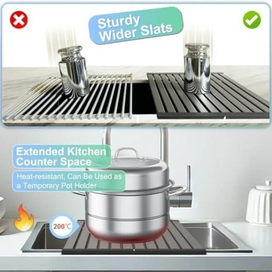 Mamakura Roll Up Dish Drying Rack Over The Sink Hangable Dish Drying Rack Foldable Sink Rack Stainless Steel Sturdy AntiSlip Mu