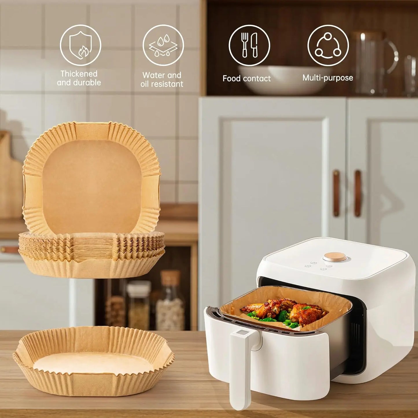 100 Pack Air Fryer Disposable Paper Liners 8 Inch Square