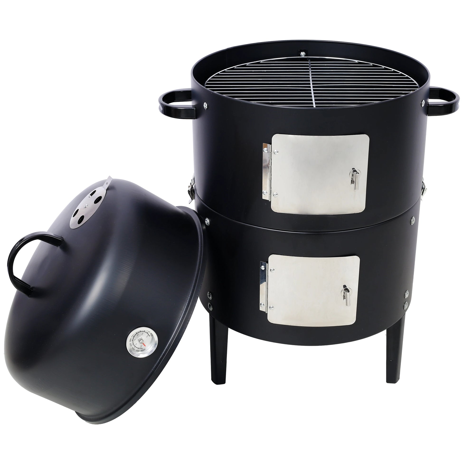 17 Inch Steel Charcoal Smoker Heavy Duty Round BBQ Grill for Outdoor Cooking Black - Cooky Kitchenware