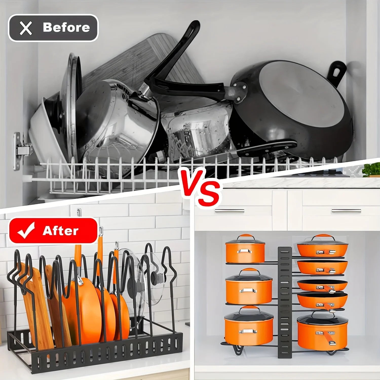 2 Pack Pot Rack, Pot Rack Organizers, Kitchen Organization & Storage Rack, Adjustable Pot Lid Holders & Pan Rack - Cooky Kitchenware