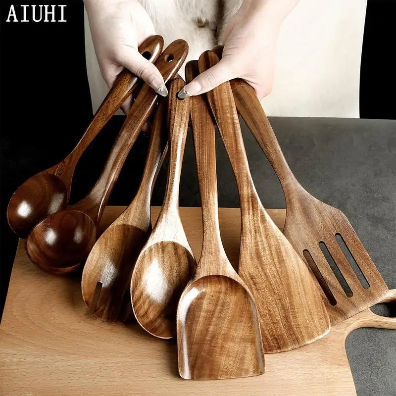 Wooden Utensils Set, 5/7/11pcs Non-stick Cooking Utensils, Kitchen Utensils Set for Home Use, Kitchen Gadgets,  Household Items - Cooky Kitchenware