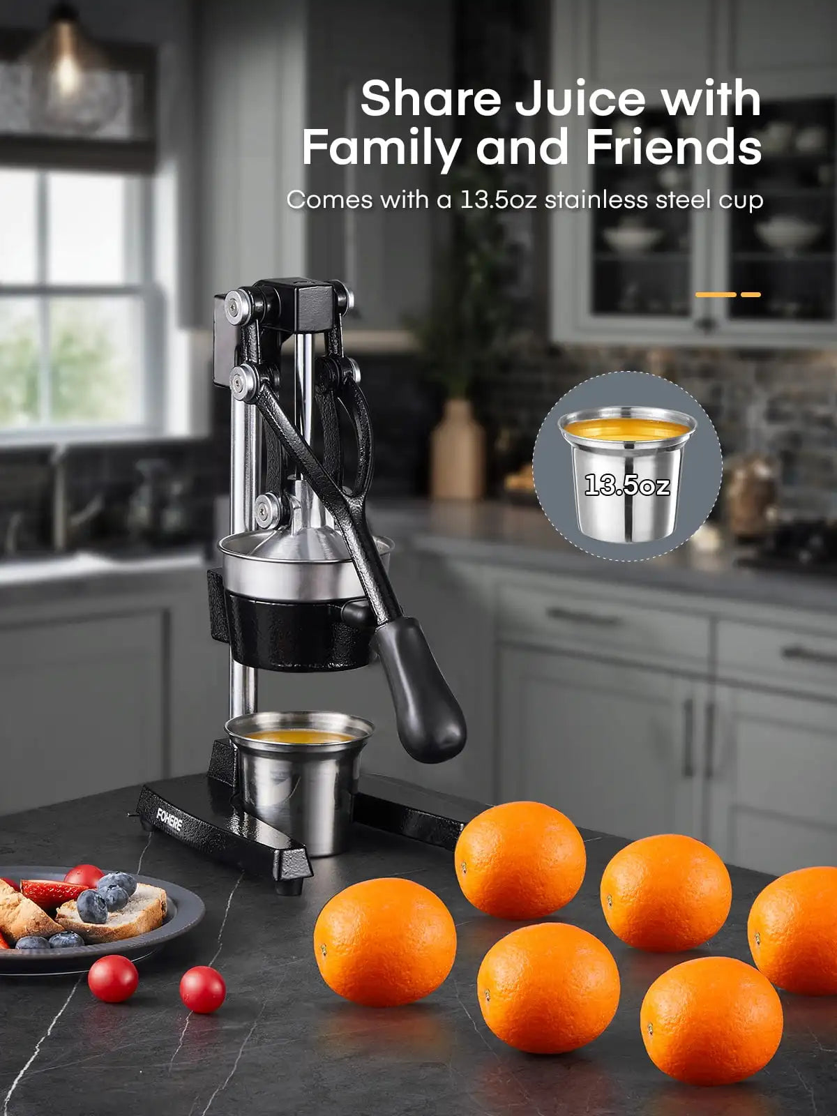 Manual Citrus Juicer Easy Juicing, Easy Clean Stainless Steel and Cast Iron - Cooky Kitchenware