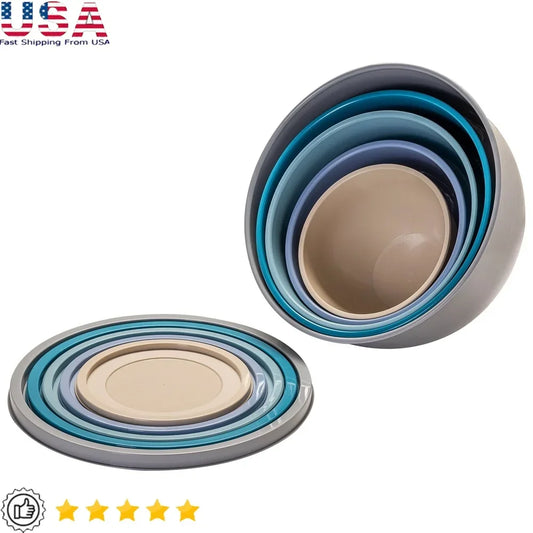 Nonslip Nesting Plastic Assorted Mixing Bowl Set with Lids 10 Pieces)