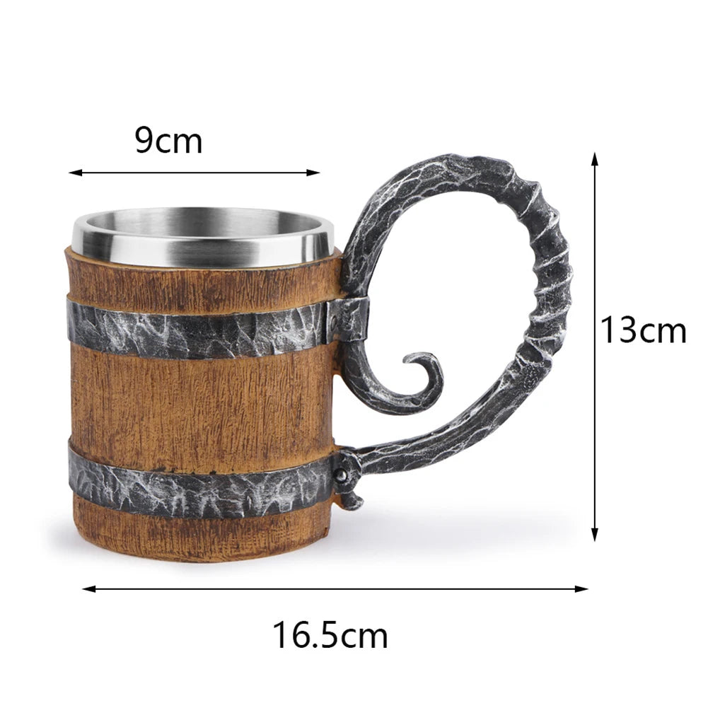 Simulation Wooden Barrel Mug Double Wall Beer Mug Bar Decor