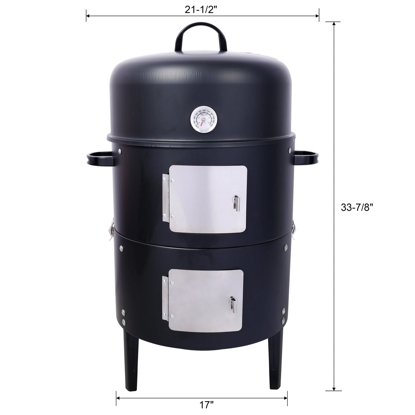 17 Inch Steel Charcoal Smoker Heavy Duty Round BBQ Grill for Outdoor Cooking Black - Cooky Kitchenware
