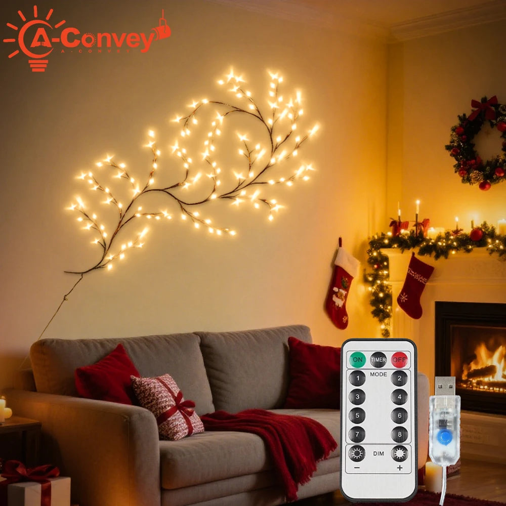 USB Willow Vine Lights 96 LEDS 8 Modes Artificial Plants Tree Branch Lamp for Christmas Holiday Bedroom Wall Living Decorations - Cooky Kitchenware