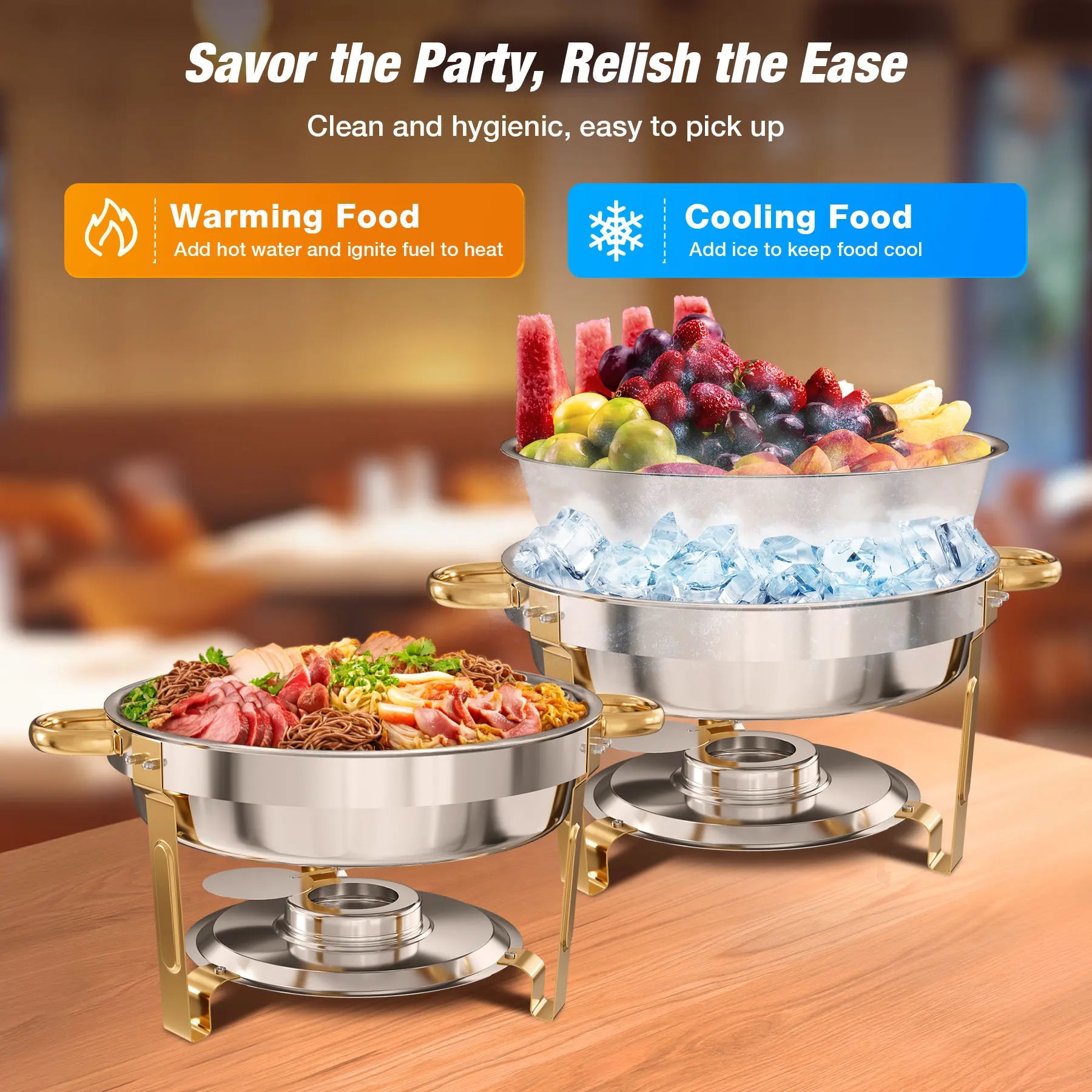 2/4/6 Pack Stainless Steel Chafing Dish Buffet Chafer Pan Round Catering Warmer w/Glass Lid for Party Banquet - Cooky Kitchenware