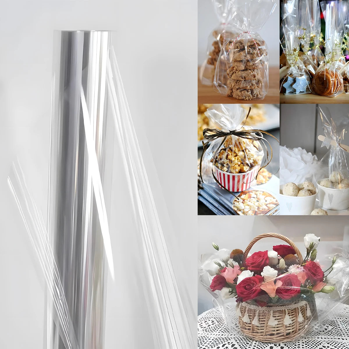 Cellophane Wrap Roll Clear Paper Wrapping Gift Transparent Basket Bags Cello Rolls Flower Baskets Packing Supplies Diy Craft - Cooky Kitchenware
