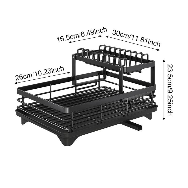 Dish Drying Rack for Kitchen Counter - Large Dish Rack with Drainboard, Adjustable Swivel SpoutRustproof Dish Drainer, Black - Cooky Kitchenware