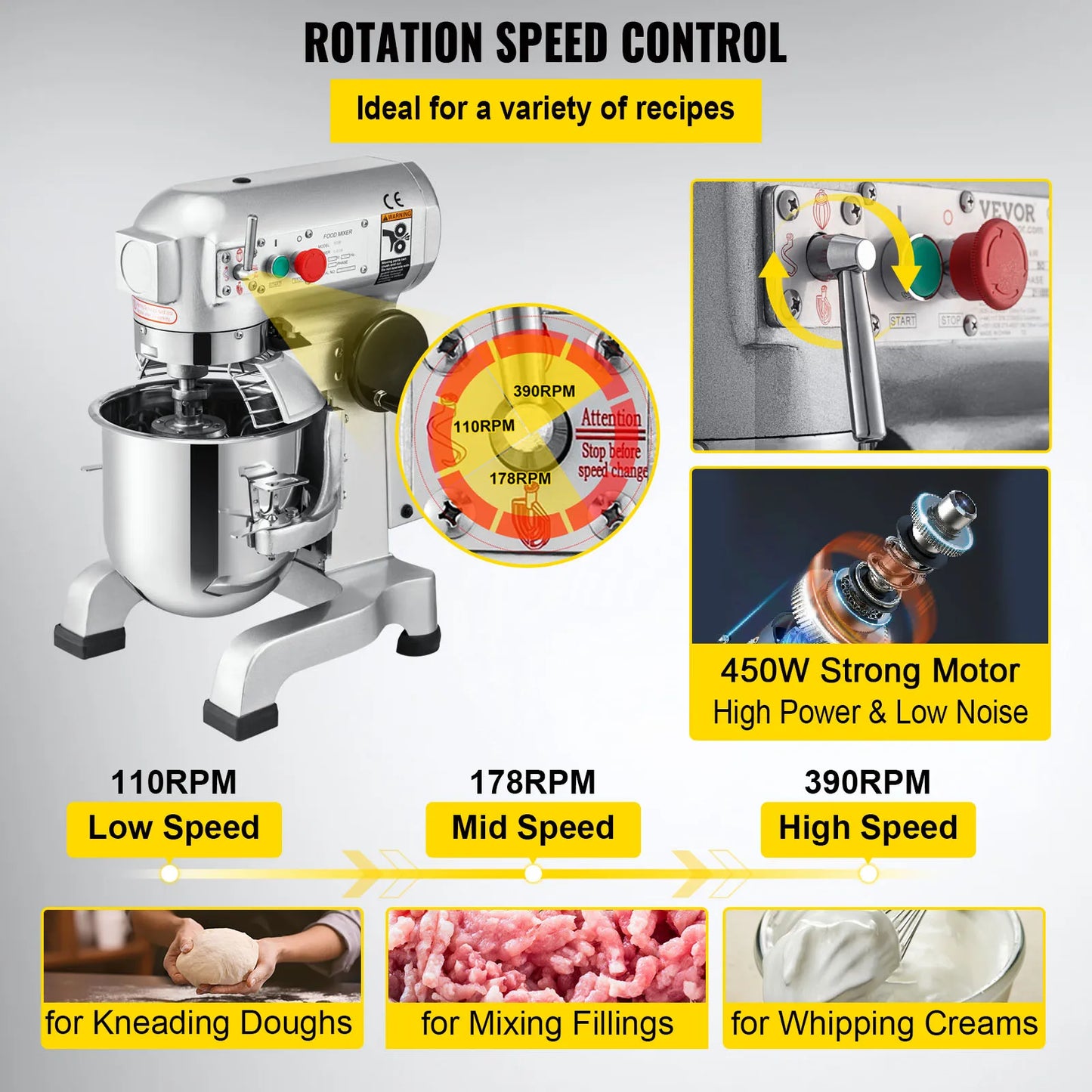 Vevor Electric Dough Machine 10 15 20 30L Stainless Steel Commercial Cream Egg Whisk Mixer Processor Kitchen Food Stand Blender - Cooky Kitchenware