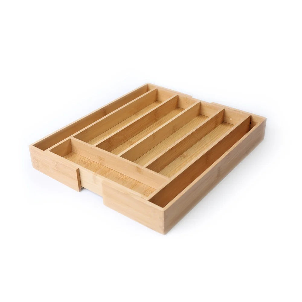 Natural Bamboo Expandable Silverware Organizer Adjustable Cutlery Tray Kitchen Drawer Storage Easy Clean Durable Water Resistant - Cooky Kitchenware