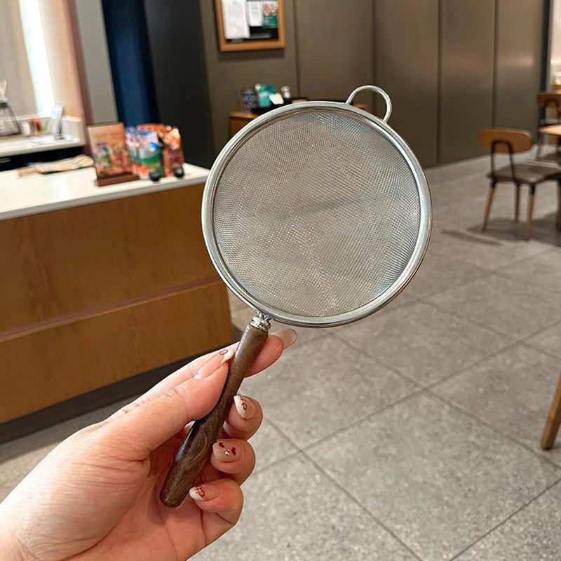 Wooden Handle Stainless Steel Small Colander Fine Mesh Oil Strainer Multi-function Filter Mesh Flour Sifter Kitchen Baking Tools