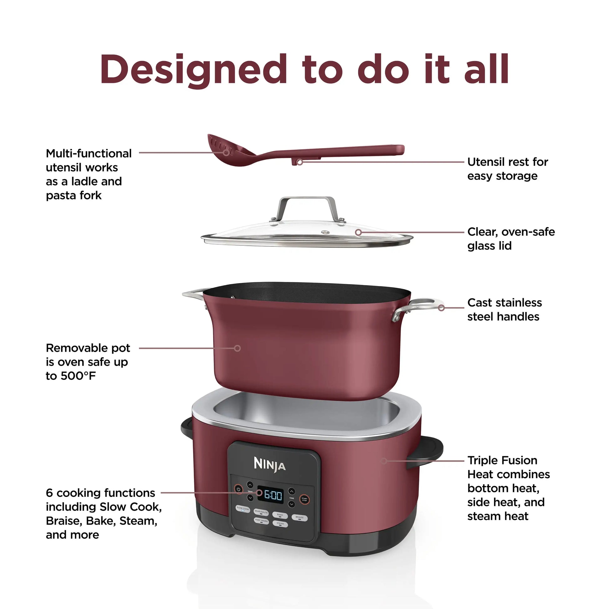 Ninja Foodi Possible Cooker 8.5qt Multi-Cooker, Cherry Tarte, MC1000WM - Cooky Kitchenware