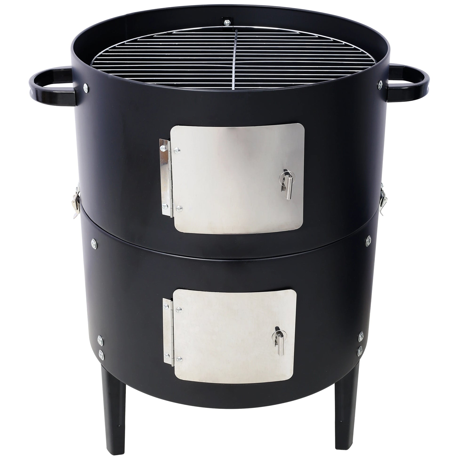 17 Inch Steel Charcoal Smoker Heavy Duty Round BBQ Grill for Outdoor Cooking Black - Cooky Kitchenware