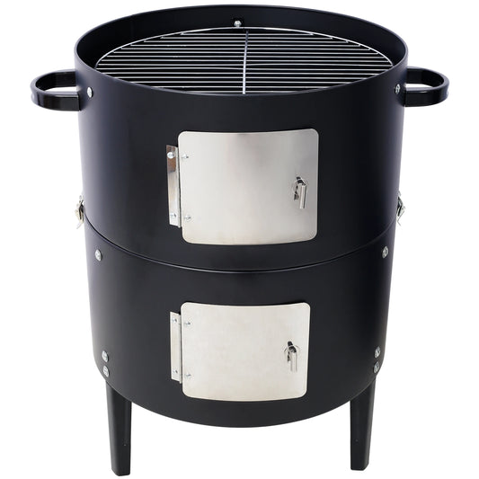17 Inch Steel Charcoal Smoker Heavy Duty Round BBQ Grill for Outdoor Cooking Black - Cooky Kitchenware