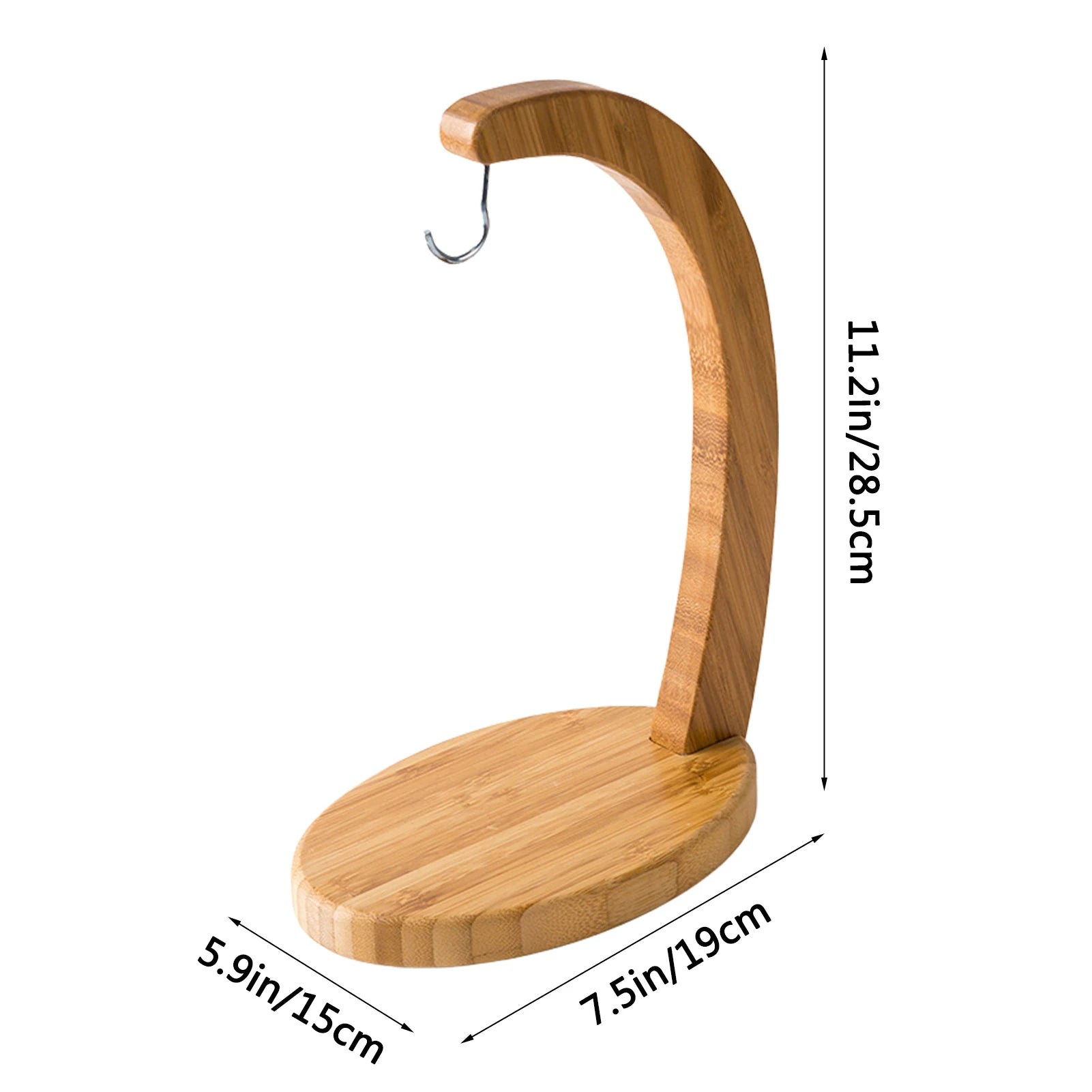 Wooden Banana Tree Hanger Sturdy Display with Hook for Home or Bar Countertop Fruit Storage with Oval Base - Cooky Kitchenware