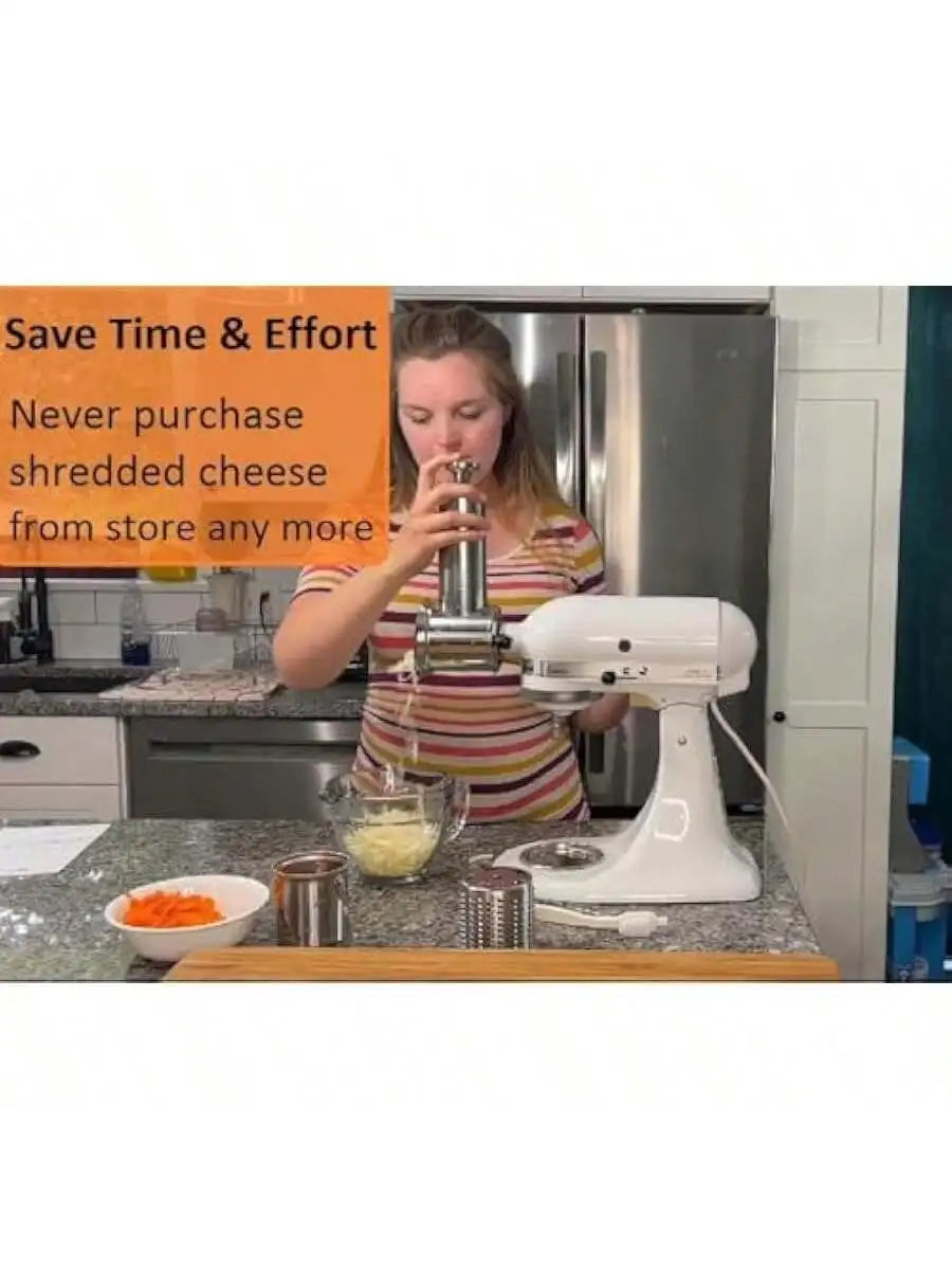 Slicer Shredder Attachment for KitchenAid Mixers Stainless Steel Cheese Grater Salad Maker Accessories with 3 Cutting Bl - Cooky Kitchenware