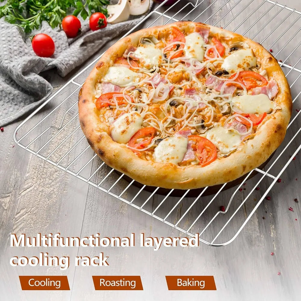 Herogo Roasting Pan with Flat Rack & V-shaped Rack Set, 16 x 11.5 Inch Stainless Steel Turkey Roaster Pan for Thanksgiving Chris