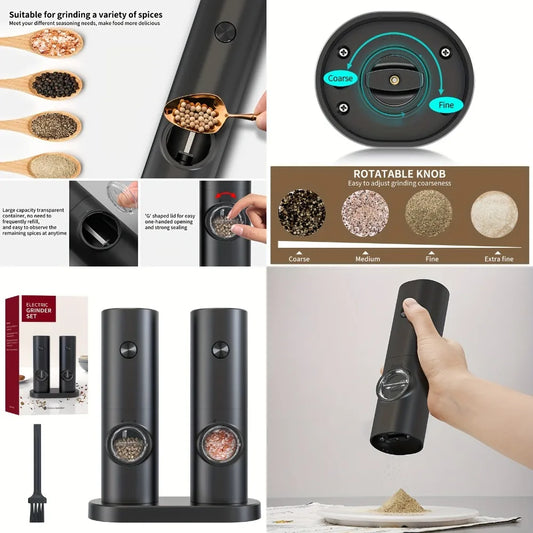 C009-Black 2pc Electric Pepper Grinder with  Base - Automatic Grinder for Black Peppercorns and Sea Salt, Durable & Efficient Ki - Cooky Kitchenware