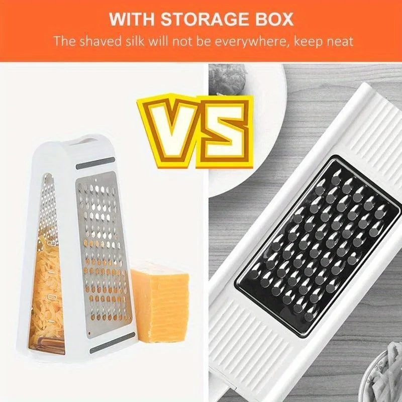 1pc, Cheese Grater, Stainless Steel Cheese Grater With Container, Double-Sided Blades For Vegetables, Carrot, Cucumber Slicer Cu - Cooky Kitchenware