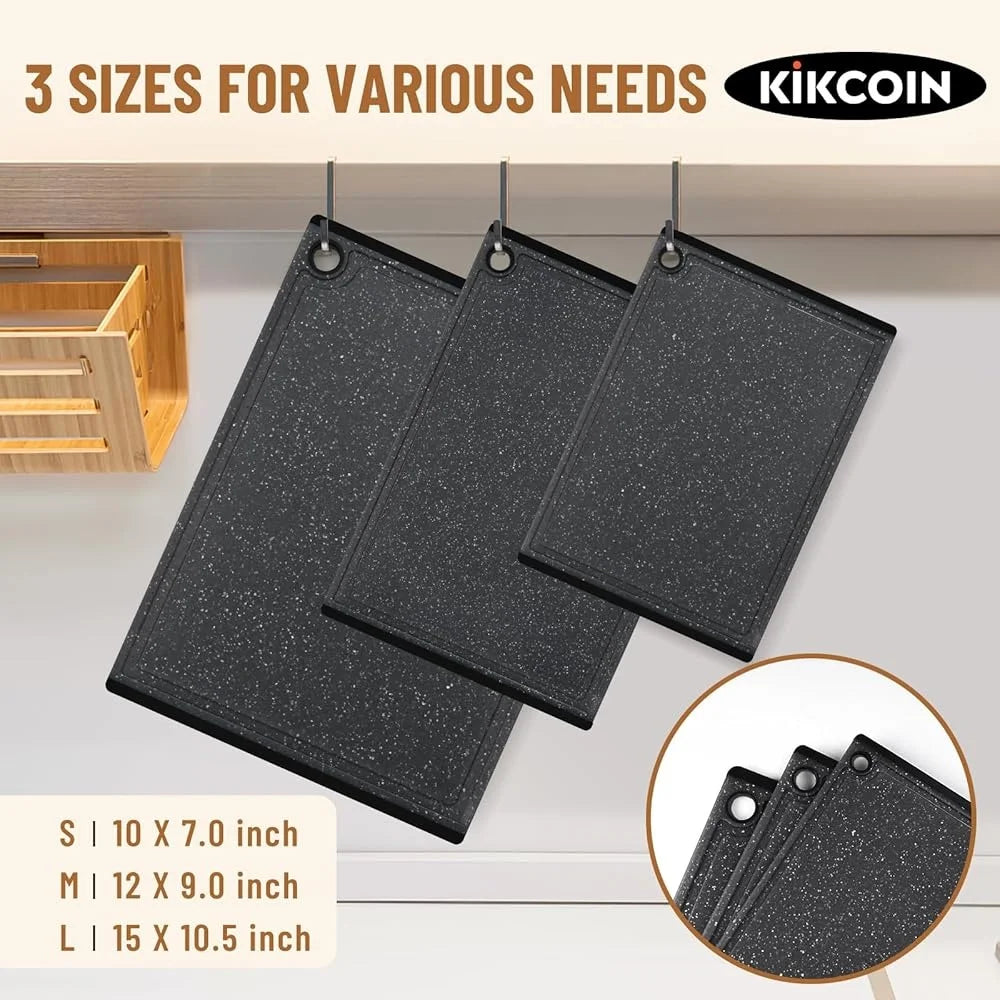 Plastic Cutting Boards Set Non-Slip Dishwasher Safe 3-Piece Kitchen Chopping Boards with Juice Grooves Shock Absorbing Knife - Cooky Kitchenware