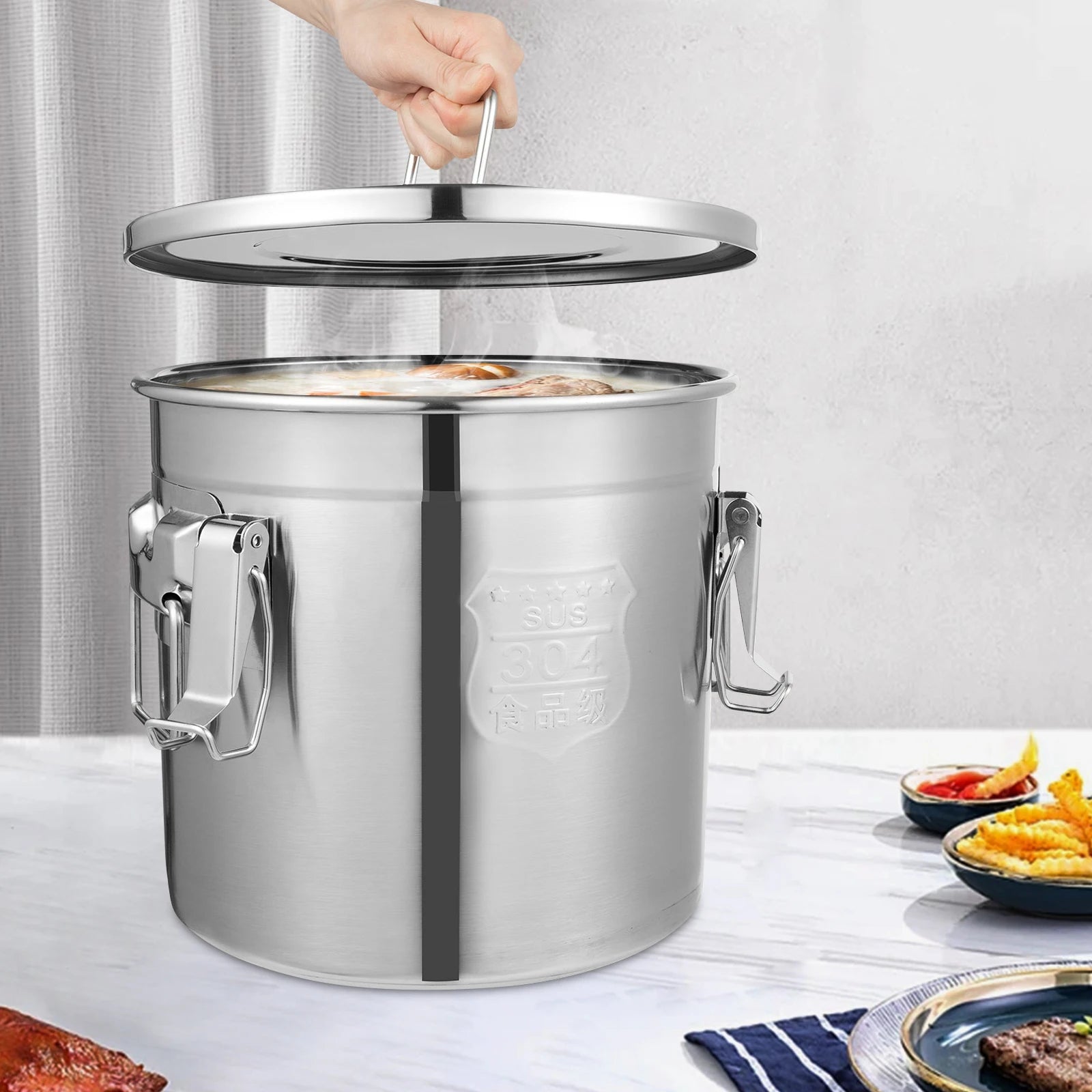 12L Airtight Food Storage Container Stainless Steel Bucket Water Jug Kitchen Accessory - Cooky Kitchenware