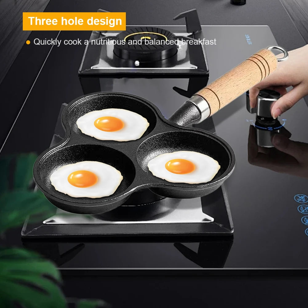 3-Cup Cast Iron Egg Frying Pan Non Stick Pancake Pan with Handle Egg Cooker Omelette Pan for Breakfast Fried Egg Pancakes Steaks - Cooky Kitchenware