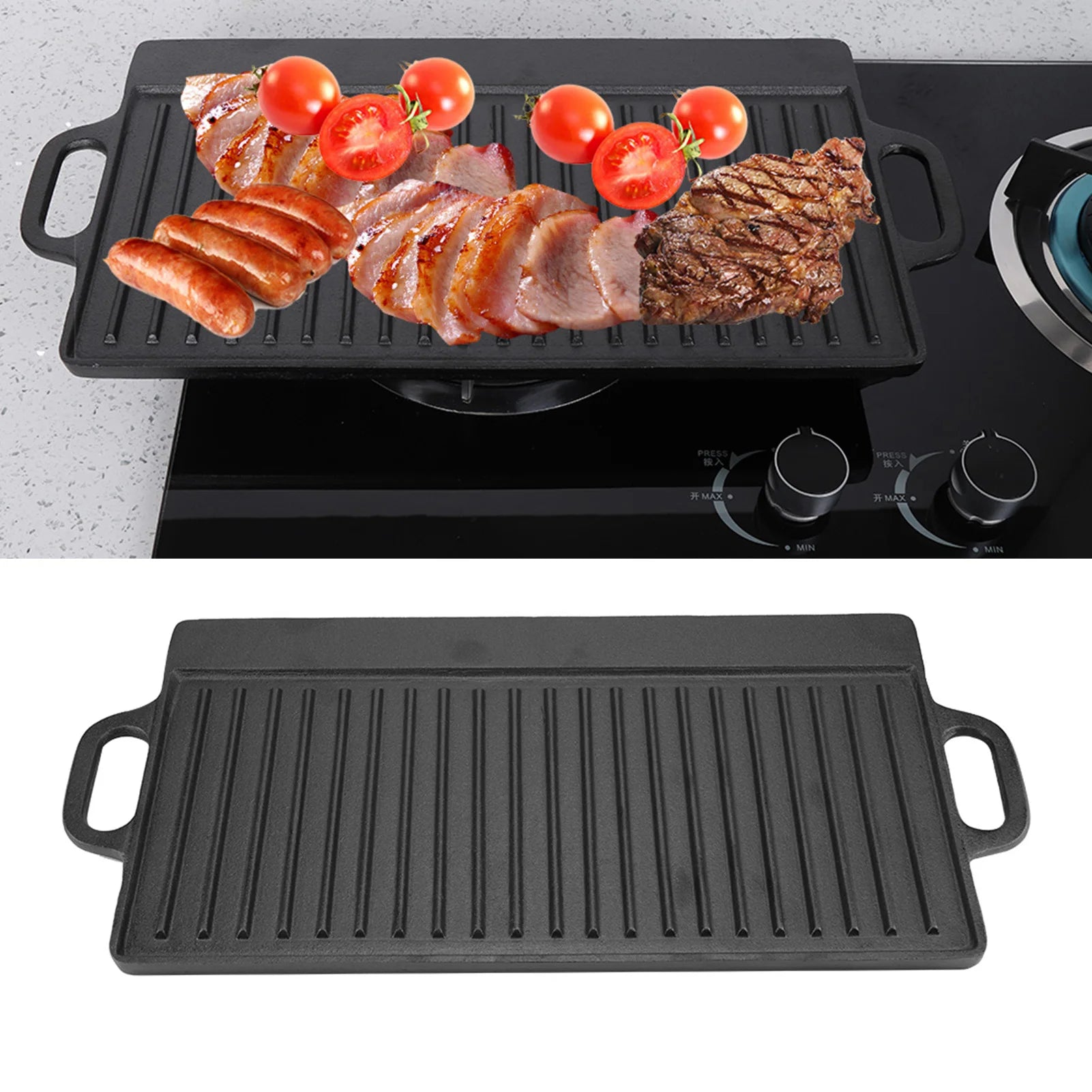 Non-stick Grill Pan Non-Stick Cast Iron Grill Griddle Pan Ridged and Flat Double Sided Baking Cooking Tray Bakeware Griddle Pan - Cooky Kitchenware