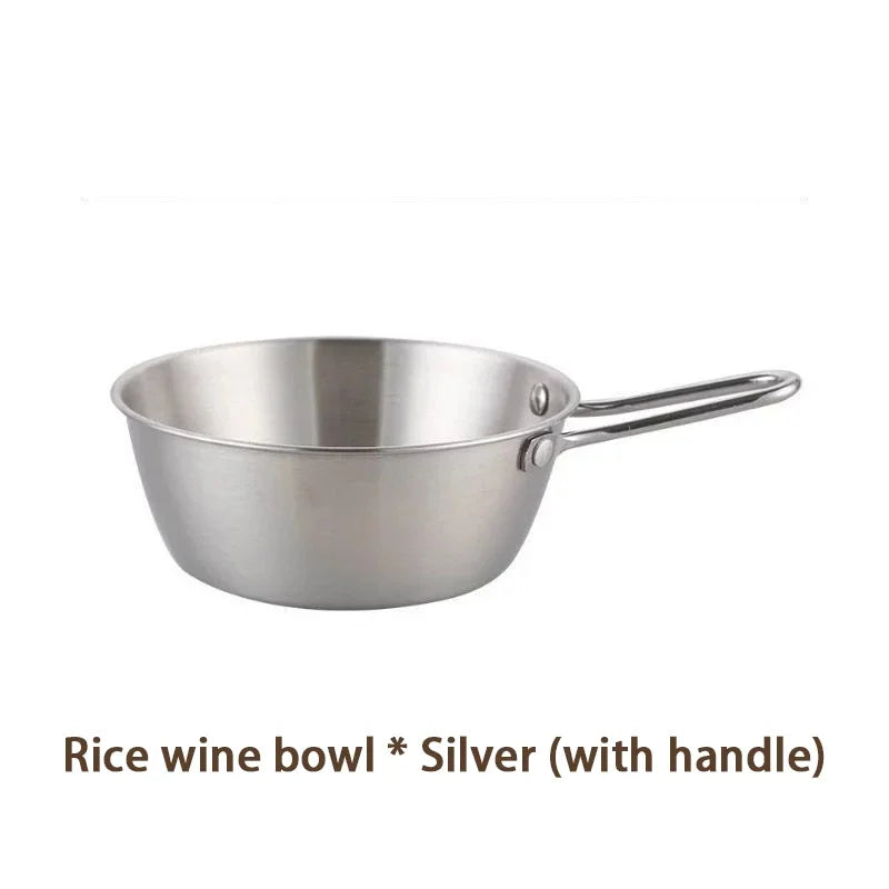 Korean 304 Stainless Steel Rice Wine Bowl With Gold Handle