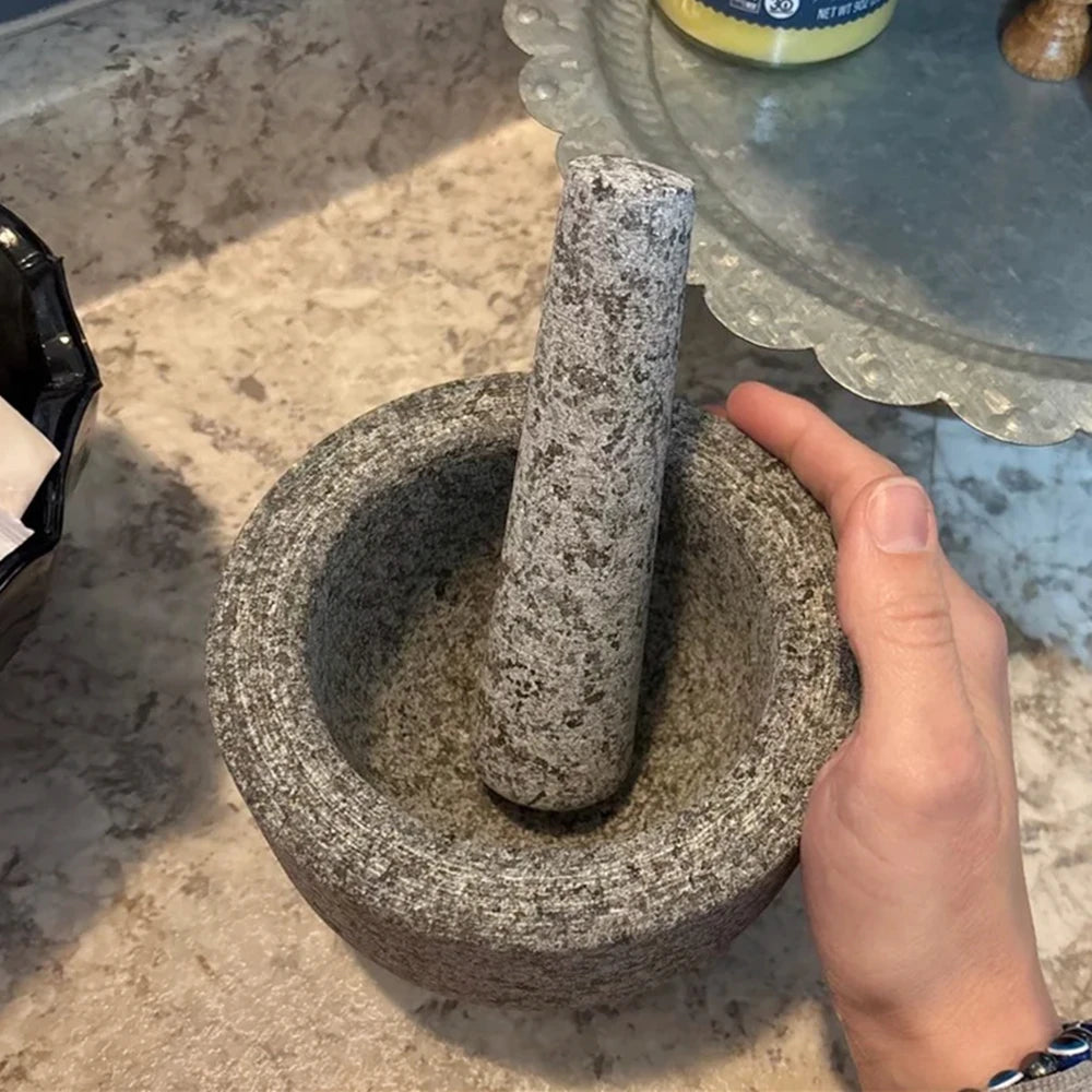 2.1 Cup Granite Mortar and Pestle Set,5.5” Stone Muddler and Bowl,Durable Stone Grinder for Guacamole Garlic Seeds Spices,Gray