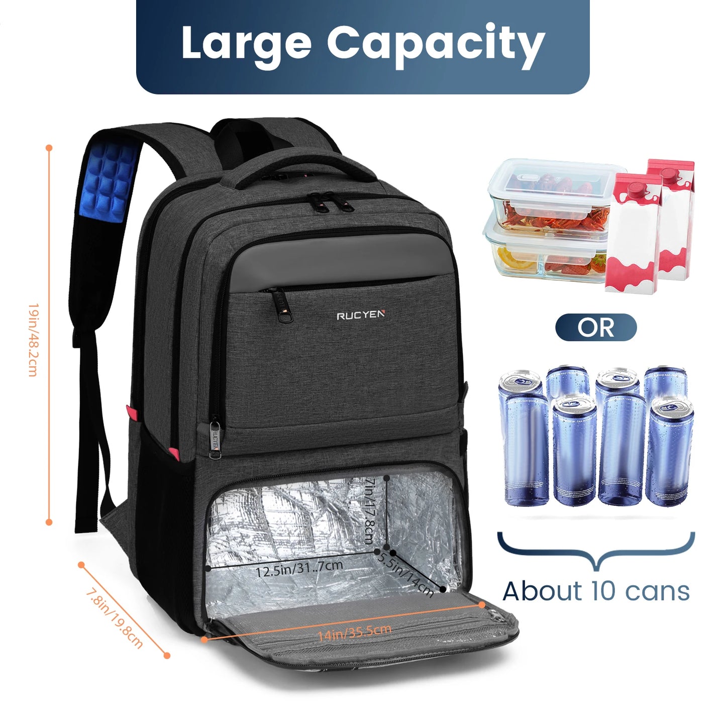Insulated Backpack Lunch Bag Food Box Durable Waterproof  Leak Proof Cooler Case Camping Oxford Dinner Backpacks Icebox with USB - Cooky Kitchenware