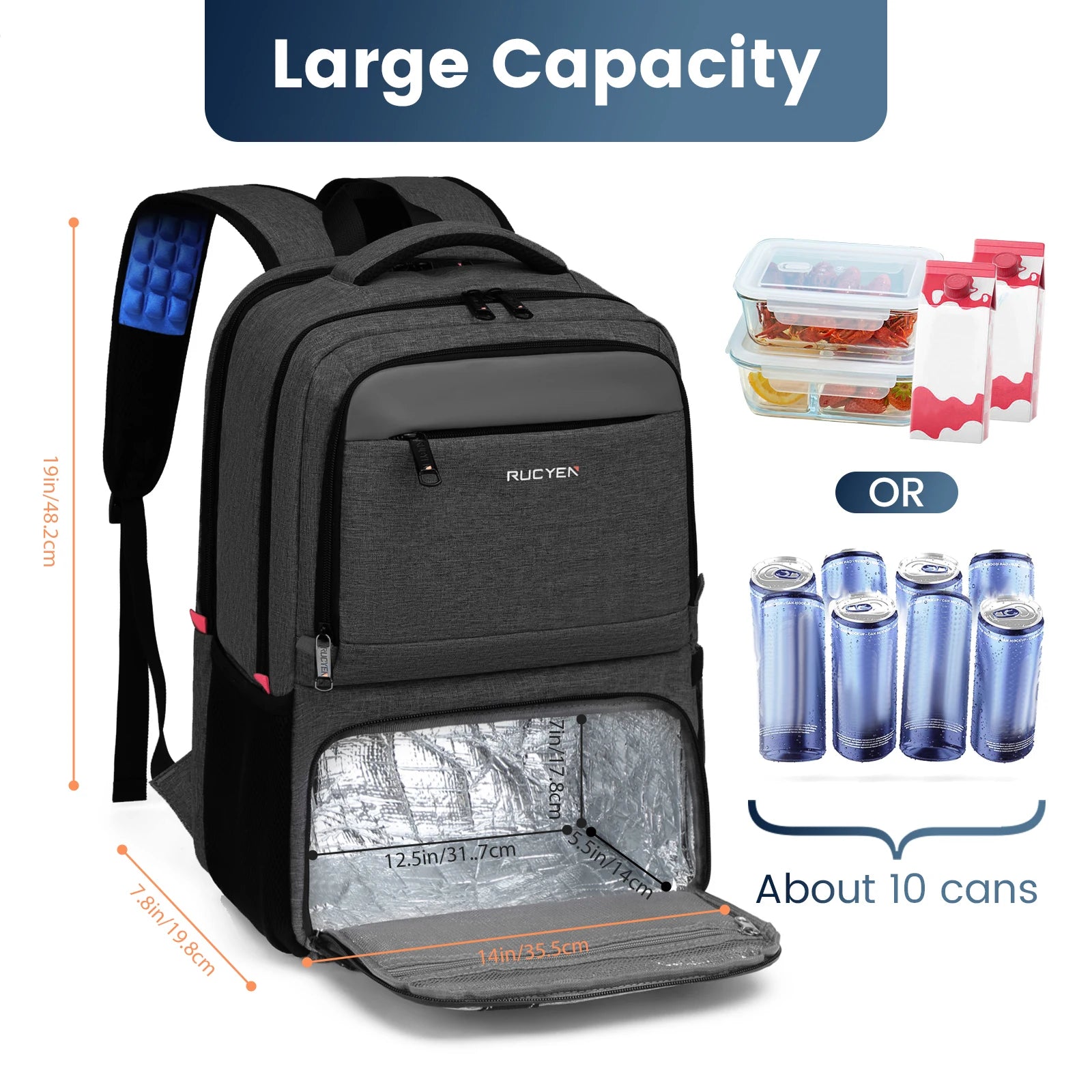 Insulated Backpack Lunch Bag Food Box Durable Waterproof  Leak Proof Cooler Case Camping Oxford Dinner Backpacks Icebox with USB - Cooky Kitchenware