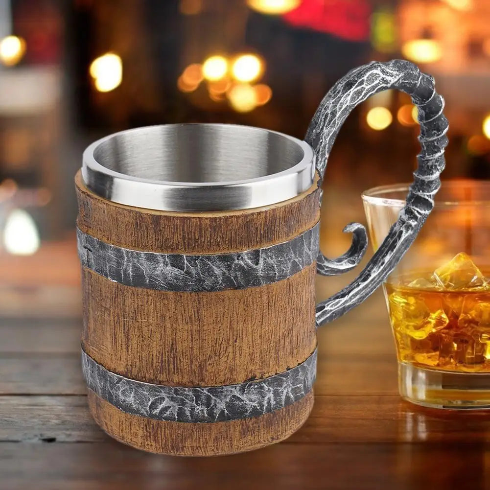 Simulation Wooden Barrel Mug Double Wall Beer Mug Bar Decor