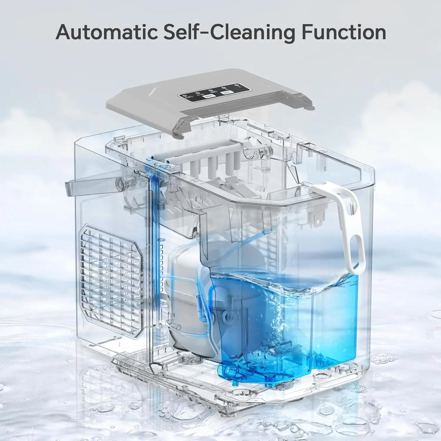Ice Makers Countertop, Ice Machine with Handle, 26Lbs in 24Hrs, 9 Cubes Ready in 6 Mins, Self-Cleaning Portable Ice Maker(Grey) - Cooky Kitchenware