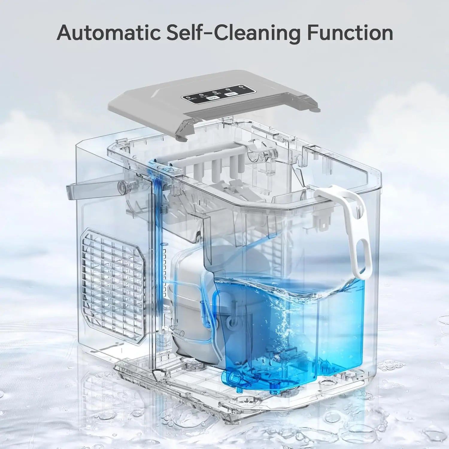 Ice Makers Countertop, Ice Machine with Handle, 26Lbs in 24Hrs, 9 Cubes Ready in 6 Mins, Self-Cleaning Portable Ice Maker(Grey) - Cooky Kitchenware