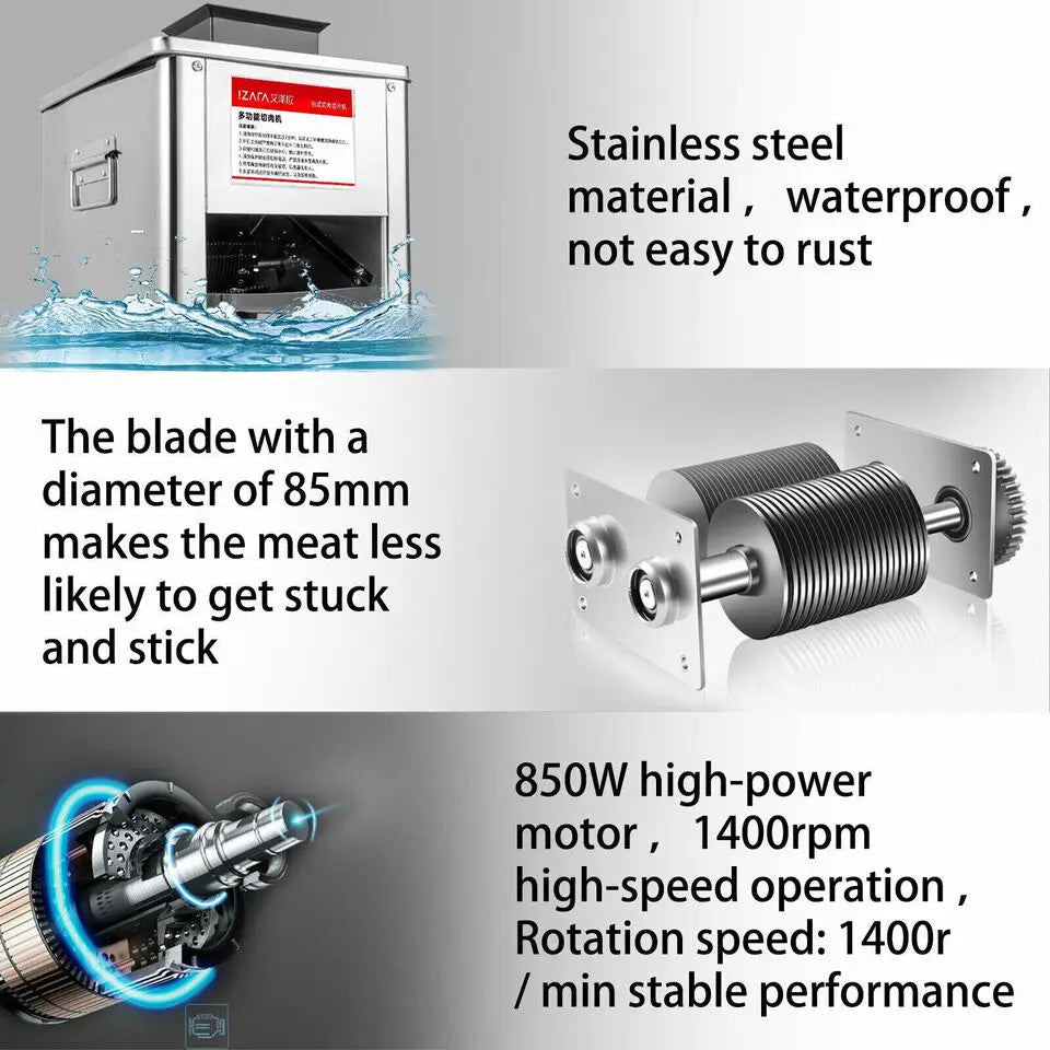 Commercial 850W Stainless Steel Meat Slicer And Grinder