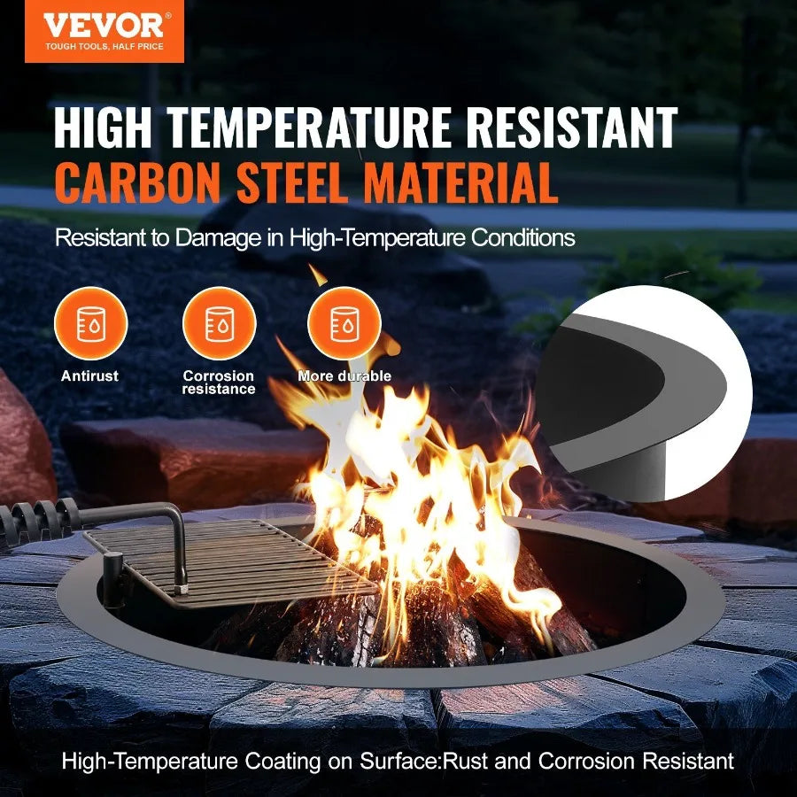 Fire Pit Ring w BBQ Fire Ring 35 Inch Outer Steel DIY Campfire Firepit - Cooky Kitchenware
