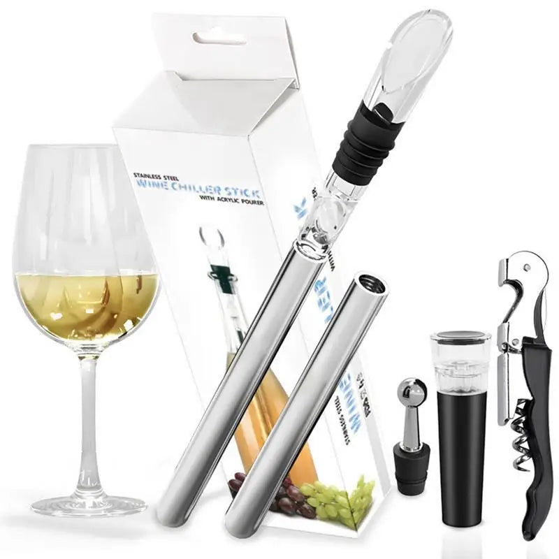 Stainless Steel Wine Bottle Chiller Rods Set With Opener