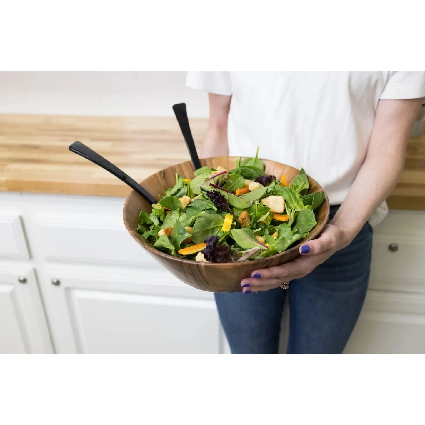 Acacia Wood Large Angled Serving Bowl Natural Finish