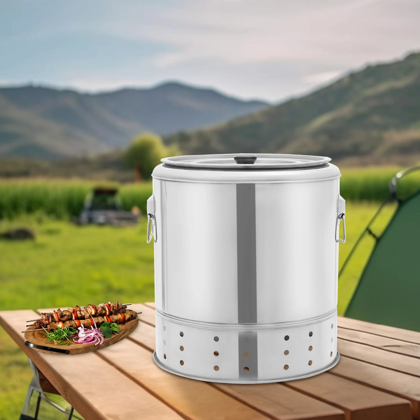 20/28 Skewers Stainless Steel Wrap-around Grill Charcoal Grill Smokeless Grill Cooking Grate Portable Camping Barbecue Tools