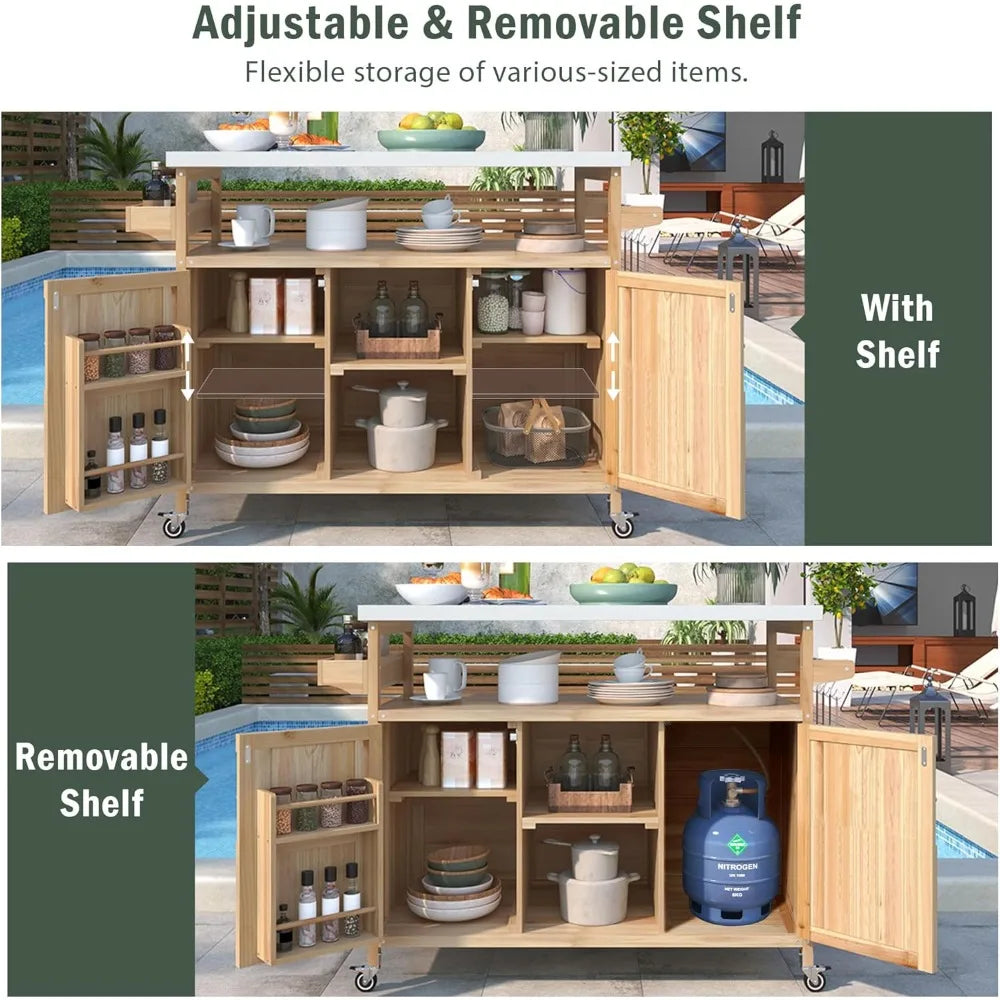 grill cart with stainless steel tabletop - outdoor storage cabinet for bbq, bar patio kitchen island with ample storage and lock