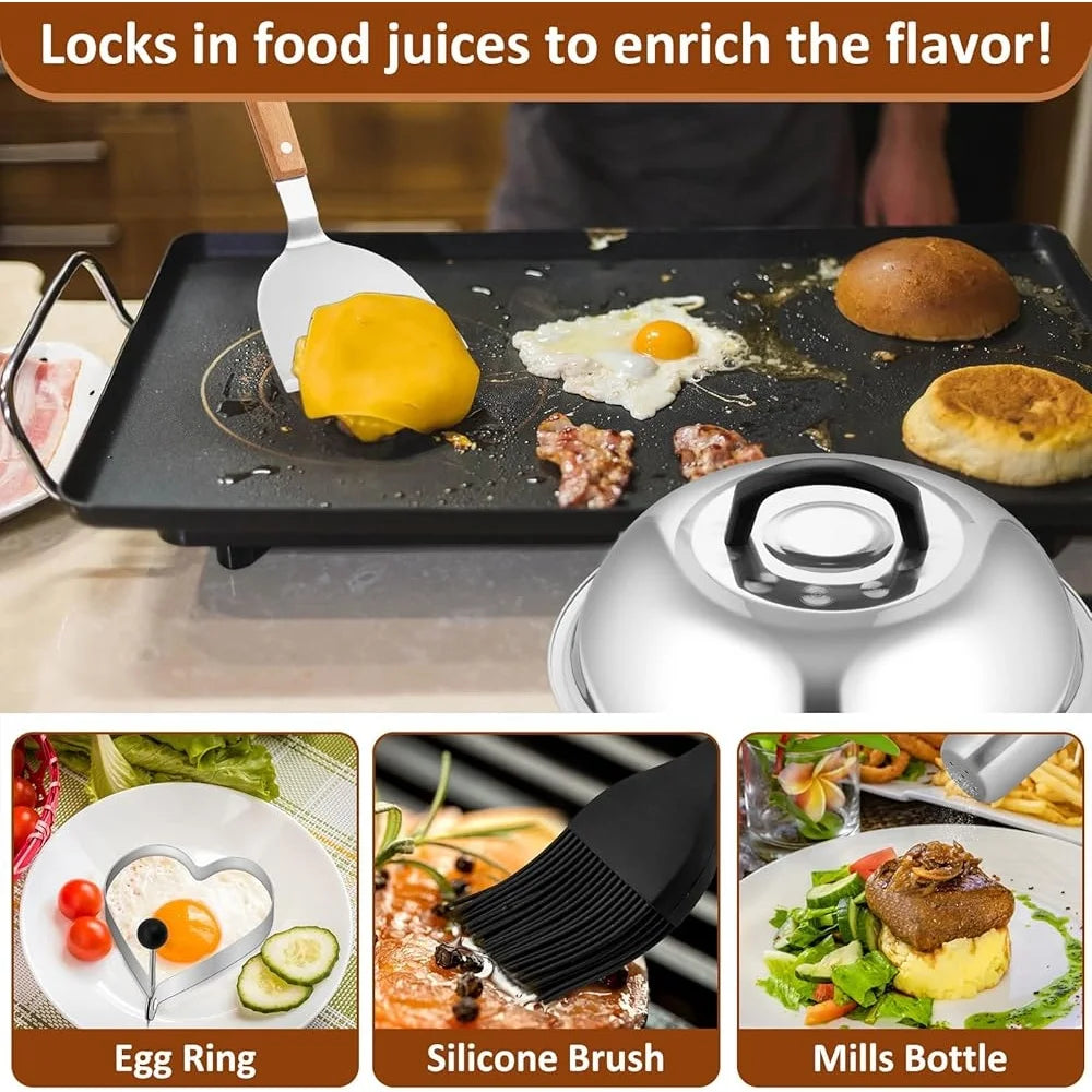 25PCS Griddle Accessories Set Flat Top Grill Tools Stainless Steel Spatulas Scraper Basting Cover Ideal BBQ Cooking - Cooky Kitchenware