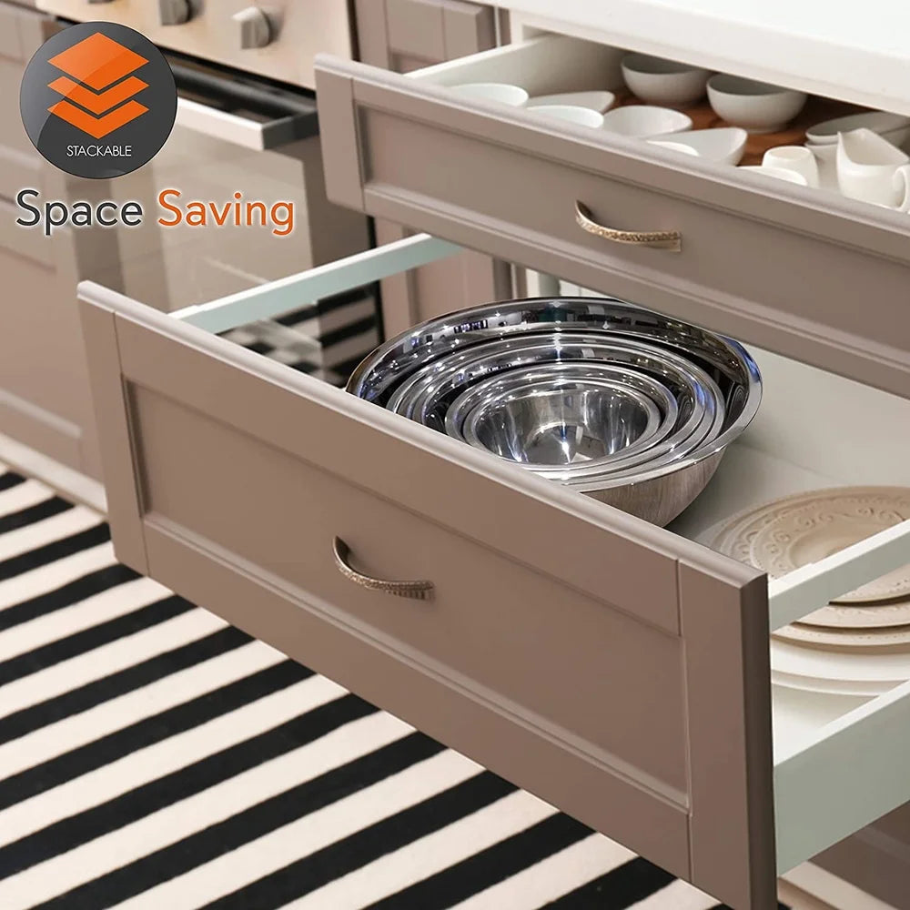 6 Piece Stainless Steel Mixing Bowl Set Durable Food Prep Serving Bowls Stackable Design Easy Clean Dishwasher Safe Kitchen