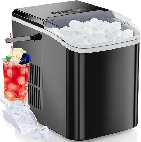 Portable Countertop Ice Machine Maker with Handle Bullet Ice 9 Cubes in 6 Minutes Black - Cooky Kitchenware