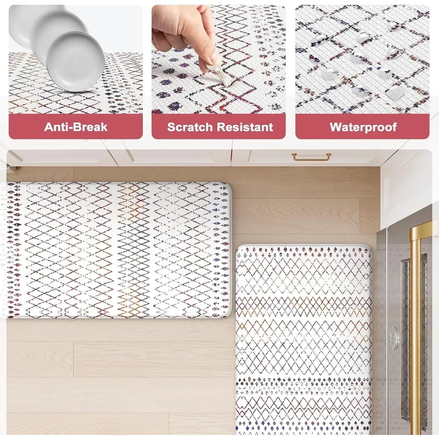 Kitchen Mats 2PCS,Cushioned Anti Fatigue Boho Kitchen Rugs and Mats,Non Slip Waterproof Kitchen Mats for Floor,Comfort Foam - Cooky Kitchenware