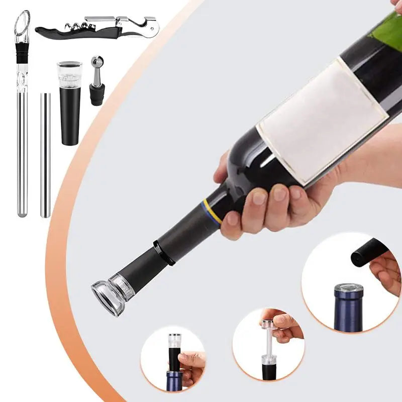 Stainless Steel Wine Bottle Chiller Rods Set With Opener
