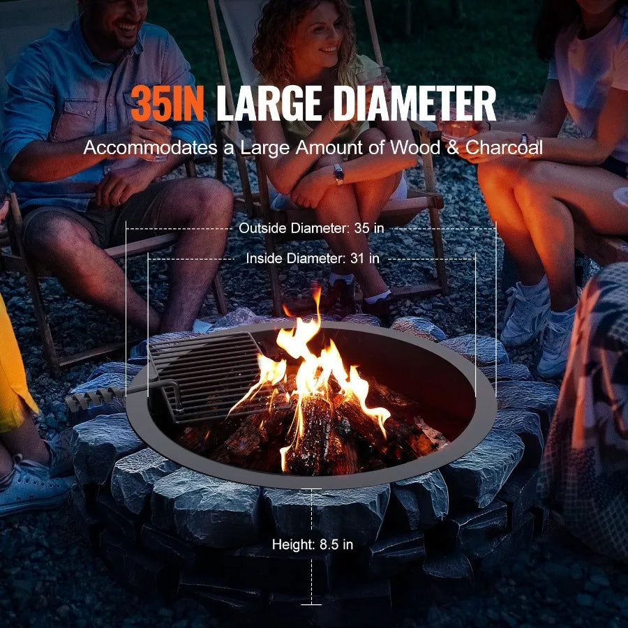 Fire Pit Ring w BBQ Fire Ring 35 Inch Outer Steel DIY Campfire Firepit - Cooky Kitchenware