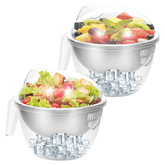 2 Pcs Ice Chilled Dip Bowl With Lid And Handle 50oz Large Capacity Ice Bowl Iced Serving Bowl Reusable Cold Serving Dish For Hum