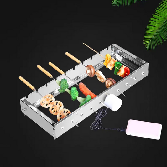 Camping Barbecue Stainless Steel Outdoors Electric Rotisserie Grill Rack Skewers Automatic Flipping Rotating Cookware BBQ - Cooky Kitchenware